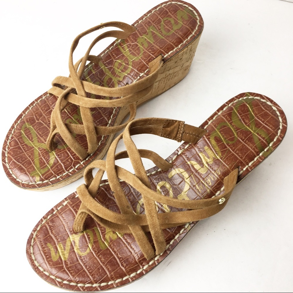 SZ 8 Sam Edelman Brown Sandal Platforms - Picture 3 of 8